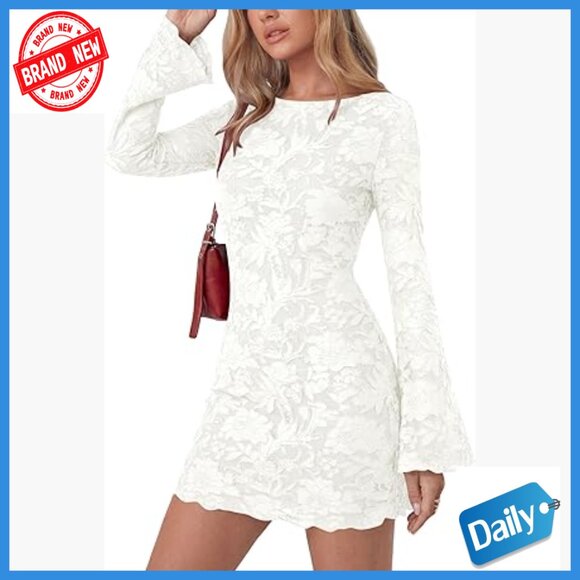 Dresses & Skirts - Mesh Bodycon Mini Dress Long Sleeve Floral Fall Party Date Night